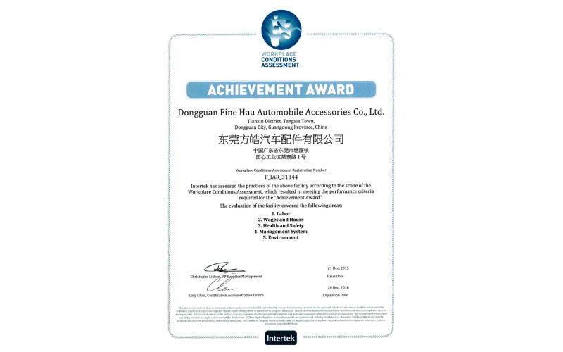 Workplace Conditions Assessment Achievement Award